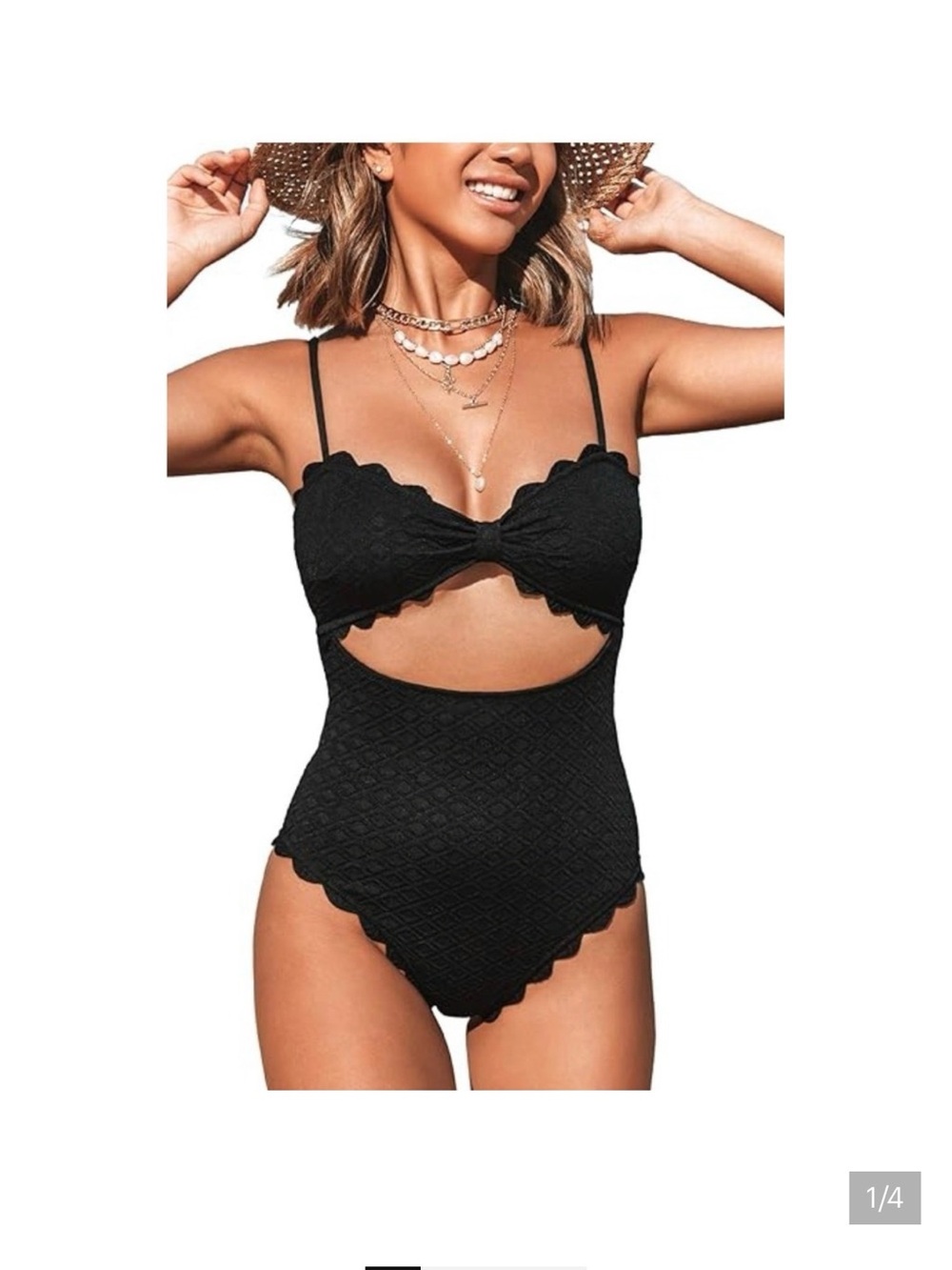 Scalloped Cutout One-Piece Swimsuit - Black
